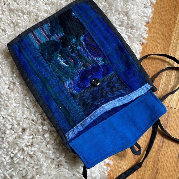 Small Tapestry Crossbody Purse for Phone Wallet Patchwork Blue Black Woven - Picture 4 of 5